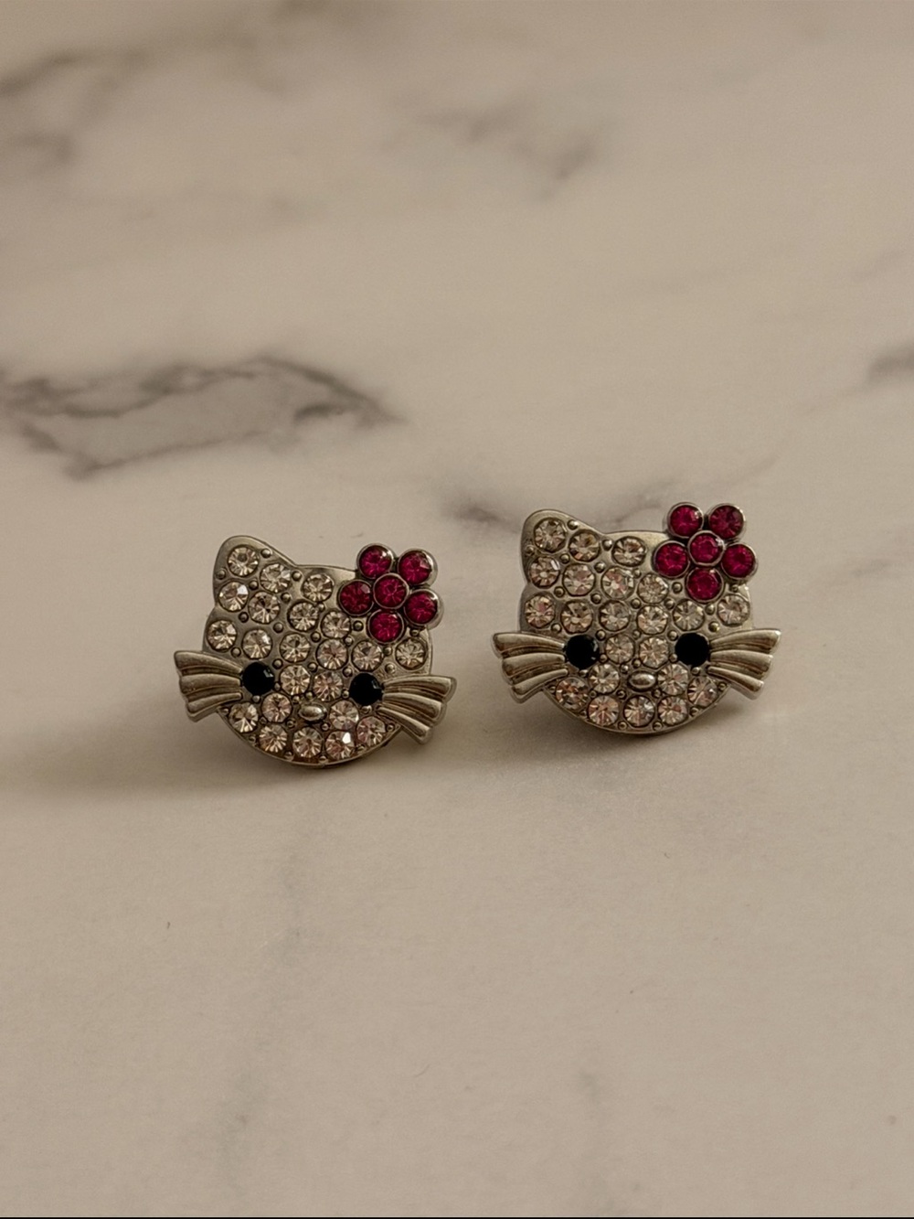 Pink Crystal Kitty Face Stud Earrings NWOT